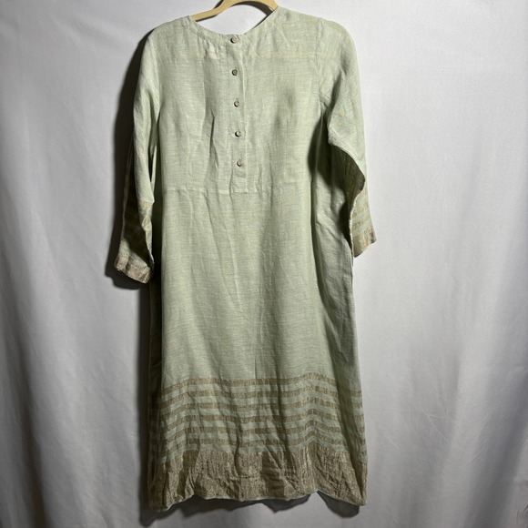 EKA Green Linen Striped Maxi Dress Lagenlook Indian Designer OS Earthy  Ethical
